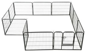 vidaXL Πάρκο Σκύλου με 12 Πάνελ Μαύρο 80 x 60 εκ. Ατσάλινο