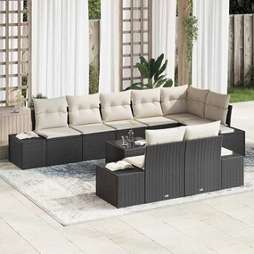 vidaXL Σετ Καναπέ Κήπου με μαξιλάρι 9 pcs Μαύρο και Κρεμ Πολυ ράταν