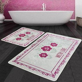 Πατάκια Μπάνιου With Flower Djt 359CHL2545 (Σετ 2τμχ) White-Pink L'essentiel Maison 60x100cm Πολυέστερ