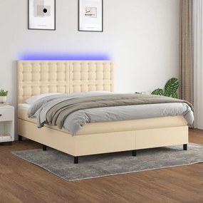 Κρεβάτι Boxspring με Στρώμα & LED Κρεμ 160x200 εκ. Υφασμάτινο