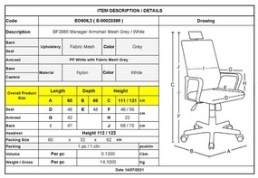 BF2985 Πολυθρόνα Γραφείου Διευθυντή, Άσπρο - Mesh Γκρι 60x66x111/121cm
