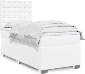 vidaXL Κρεβάτι Boxspring με Στρώμα Λευκό 90x200εκ. από Συνθετικό Δέρμα