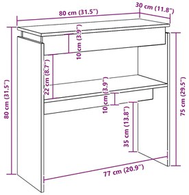 vidaXL Τραπεζάκι Κονσόλα Μαύρο 80 x 30 x 80 εκ. από Επεξ. Ξύλο
