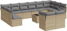 vidaXL Σετ Καναπέ Κήπου 13τεμ Μπεζ Συνθ. Ρατάν με Μαξιλάρια