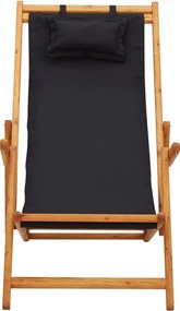 vidaXL Σεζλόνγκ Πτυσσόμενη Μαύρη από Μασίφ Ξύλο Ευκαλύπτου &amp; Ύφασμα