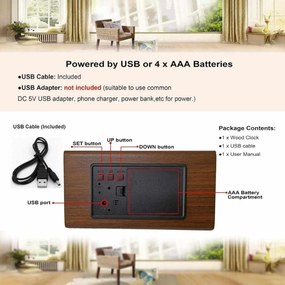 Ξύλινο Τριγωνικό Ψηφιακό Ρολόι με οθόνη LED, Ξυπνητήρι, Θερμόμετρο - Καφέ