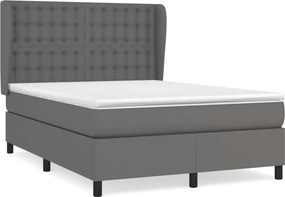 vidaXL Κρεβάτι Boxspring με Στρώμα Γκρι 140x190εκ. από Συνθετικό Δέρμα