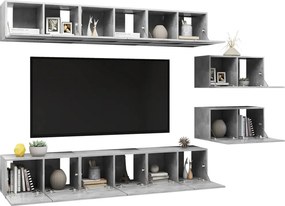 vidaXL Έπιπλα Τηλεόρασης 8 τεμ. Γκρι Σκυροδέματος από Επεξ. Ξύλο