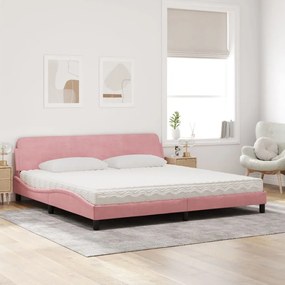 vidaXL Κρεβάτι με Στρώμα Dover Ροζ 200x200 εκ. Βελούδινο
