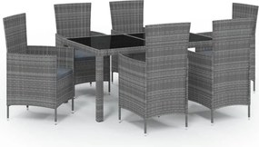vidaXL Σετ Τραπεζαρίας Εξ. Χώρου 7 τεμ. με Μαξιλάρια Γκρι Συνθ. Ρατάν