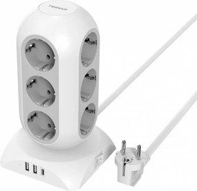 ΠΟΛΎΜΠΡΙΖΑ 15 IN 1 TOWER SURGE PROTECTOR TESSAN 25W 12XSCHUKO