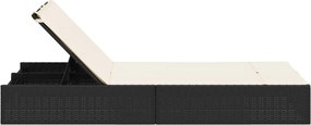 vidaXL Ξαπλώστρα Διπλή Μαύρη από Συνθετικό Ρατάν με Μαξιλάρια