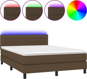 vidaXL Κρεβάτι Boxspring με Στρώμα &amp; LED Σκ.Καφέ 140x200 εκ Υφασμάτινο