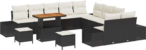 vidaXL Σετ Καναπέ Κήπου με μαξιλάρι 13 pcs Μαύρο Πολυ ράταν