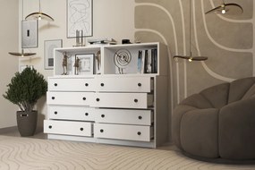 Stewehome Κονσόλα με 8 συρτάρια και 2 ράφια μοντέρνου σχεδιασμού Λευκό 130x40x103 cm