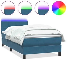 vidaXL Κρεβάτι Boxspring με Στρώμα &amp; LED Σκούρο Μπλε 80x220 εκ. Βελούδινο