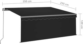 vidaXL Χειροκίνητη τέντα με ηλιακό LED 3,5 x 2,5 m Ανθρακί