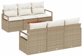 vidaXL Σετ Καναπέ Κήπου με μαξιλάρι 7 pcs Μπεζ Πολυ ράταν