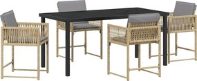 vidaXL Σέτ φαγητού για κήπο 5 pcs Μπεζ συνθετικό ρατάν
