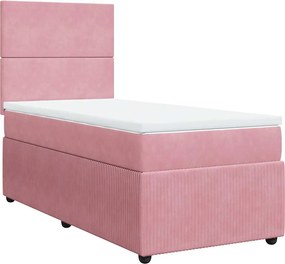 vidaXL Κρεβάτι Boxspring με Στρώμα Ροζ 90x200 εκ. Βελούδινο
