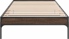 vidaXL Πλαίσιο Κρεβατιού Καφέ Δρυς 75x190 εκ. Επεξ. Ξύλο &amp; Μέταλλο