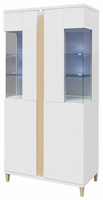 Βιτρίνα Nashville B116, Ανοιχτό χρώμα ξύλου, Γυαλιστερό λευκό, Άσπρο, Με πόρτες, Ο αριθμός των θυρών: 4, 198x92x40cm, 87 kg | Epipla1.gr