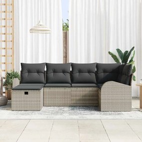 vidaXL Σετ Σαλονιού Κήπου 6 Τεμαχίων με Μαξιλάρια σε Ανοιχτό Γκρι Πολυ Ράττον