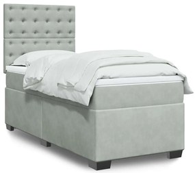 vidaXL Κρεβάτι Boxspring με Στρώμα Ανοιχτό Γκρι 90x190 εκ. Βελούδινο