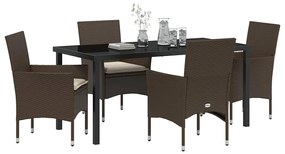 vidaXL Σέτ φαγητού για κήπο με μαξιλάρι 5 pcs Καφέ Πολυ ράταν