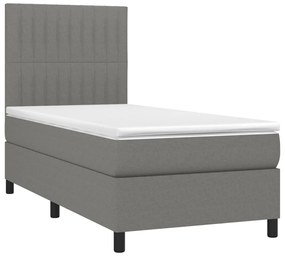vidaXL Κρεβάτι Boxspring με Στρώμα &amp; LED Σκ.Γκρι 100x200 εκ Υφασμάτινο
