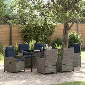 vidaXL Σέτ φαγητού για κήπο με μαξιλάρι 7 pcs Γκρι Πολυ ράταν