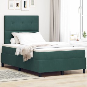Κρεβάτι Box Spring με Στρώμα vidaXL Σκούρο Πράσινο 120x200 εκ Βελούδινο