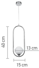 Κρεμαστό φωτιστικό σε χρώμιο απόχρωση και λευκή οπαλίνα 1XG9 D:40cm (4022-CH)