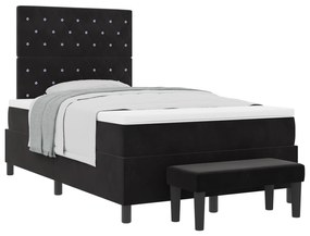 vidaXL Κρεβάτι με Ελατήριο με Στρώμα & Παγκάκι Μαύρο 120x200 εκ. Βελούδο