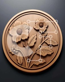 Intra Συλλεκτικό Ξύλινο Παζλ Plywood  4mm - Κυκλική ξύλινη πλάκα με λουλούδια και φύλλα Σε Ξύλινο Κουτί - Διαστάσεις Puzzle: 10x10 cm – 25 κομμάτια