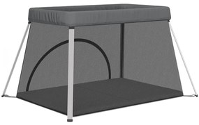 vidaXL Παρκοκρέβατο Βρεφικό Σκούρο Γκρι από Λινό Ύφασμα με Στρώμα