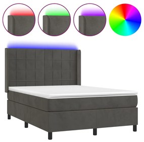 ΚΡΕΒΑΤΙ BOXSPRING ΜΕ ΣΤΡΩΜΑ &amp; LED ΣΚ. ΓΚΡΙ 140X200ΕΚ. ΒΕΛΟΥΔΙΝΟ 3139566