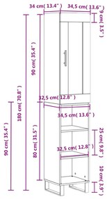 Ντουλάπι Γυαλ. Λευκό 34,5 x 34 x 180 εκ. από Επεξεργασμένο Ξύλο - Λευκό