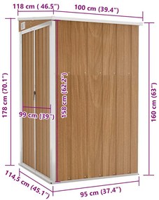vidaXL Αποθήκη Κήπου Επιτοίχια Καφέ 118x100x178 εκ. από Γαλβ. Ατσάλι