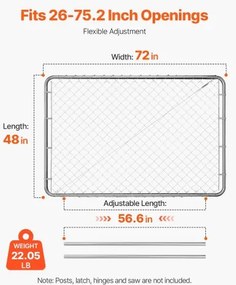 VEVOR Chain Link Fence Gate Fit 2.2-6 ft x 6 ft Garden Gate Posts Not Included