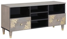 vidaXL Ντουλάπι TV Γκρι και Χρυσό 100 x 33.5 x 46 εκ Μασίφ ξύλο μάνγκο