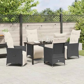 vidaXL Σέτ φαγητού για κήπο με μαξιλάρι 5 pcs Μαύρο Πολυ ράταν