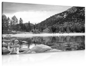 Εικόνα λίμνης σε όμορφη φύση σε ασπρόμαυρο - 60x40