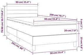 vidaXL Κρεβάτι Boxspring με Στρώμα Μπλε 90x200 εκ.Υφασμάτινο