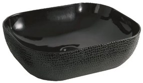 Ετιτραπέζιος Κεραμικός Νιπτήρας 50,5*40,5*13,5εκ. Μαύρο Γυαλιστερό εσωτερικά/ Μαύρο Κροκοδειλέ εξωτερικά  Domistyle Luxury R1302C