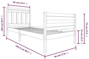 vidaXL Πλαίσιο Κρεβατιού Λευκό 90 x 200 εκ. από Μασίφ Ξύλο
