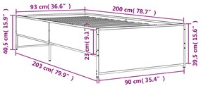 Πλαίσιο Κρεβατιού Καπνιστή Δρυς 90x200 εκ. Επεξ. Ξύλο &amp; Μέταλλο - Καφέ