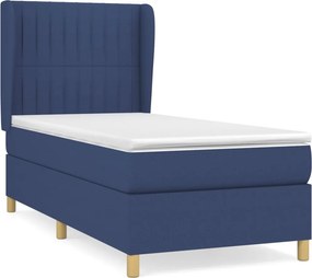 vidaXL Κρεβάτι Boxspring με Στρώμα Μπλε 90x190 εκ.Υφασμάτινο