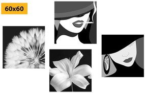 Σετ γυναικείων εικόνων σε μαύρο & άσπρο - 4x 40x40