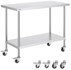 VEVOR Stainless Steel Work Table Commercial Prep Table 24x48 Inch With 4 Casters